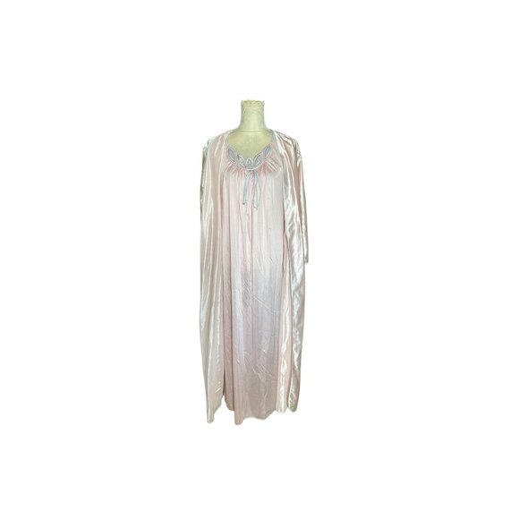 Vintage Lorraine Peignoir Set | Blush Pink Satin Nightgown & Robe | 1980s Embroi - Picture 6 of 10